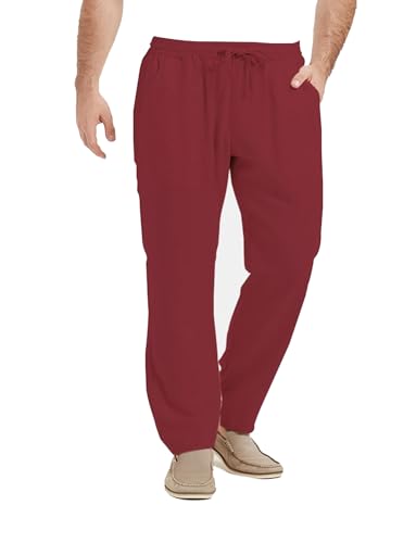 Isle Bay Mens Casual Linen Pants Relax Fit Elastic Waist Straight Leg Comfy Lounge Long Trouser Drawstring Straight Pant