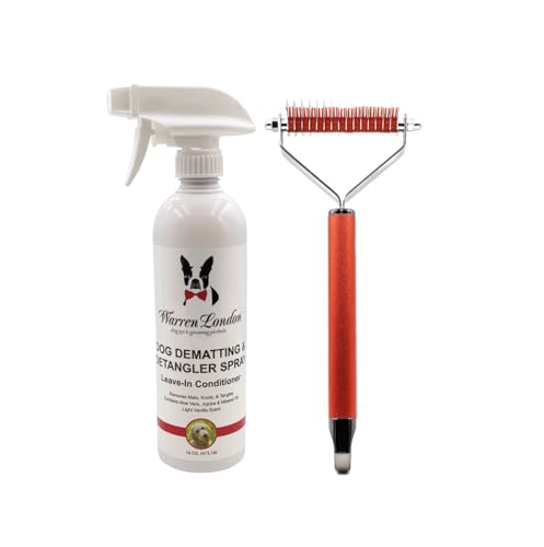 Warren London Dog Dematting and Detangler Spray Bundle with Rake Brush | Groomer Formulated Detangling Spray for Dogs W Aloe Vera  Jojoba Oil | Made in Usa | 16oz Wrake Brush  Cucciolini Doodles Warren london dog dematting and detangler spray bundle with rake brush | groomer formulated detangling spray for dogs w aloe vera  jojoba oil | made in usa | 16oz wrake brush   cucciolini doodles