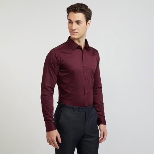Image of Raymond Men's Pure Cotton Solid Pattern Slim Fit Semi Cutaway Collar Full Sleeve Formal Shirt