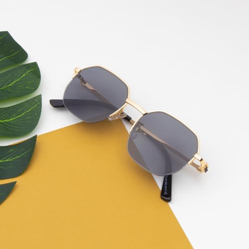 Image of Ted Smith Iconic Hexagonal Grey Sunglasses for Mens Womens