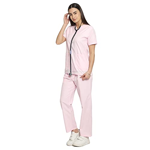 Image of IS IndoSurgicals Faux Wrap Scrub Suits for Doctors Women OT Dress (XXS, Light Pink)