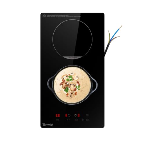 Topwish Placa de inducción, placa de inducción de 2 zonas, 2 zonas, placa de inducción con protección infantil, función Boost, control táctil, indicador de calor residual, cable de red, 29 x 52 cm