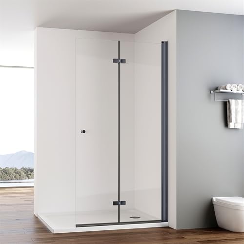 IMPTS walk in Dusche 120x185 cm Schwarz Duschwand Glas Duschabtrennung 2-teilig Faltbar Duschkabine Rahmenlos 6mm ESG Sicherheitsglas
