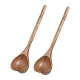 PartyKindom 2 Stück Herzförmiger Holzlöffel Mit Langem Griff Multifunktionaler Dessertlöffel Servierlöffel Rührlöffel Kochlöffel Honig Servierlöffel Mit Spülmaschine Sahnelöffel