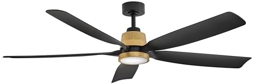Hinkley Bodin 64" Integrated LED Smart Fan, White Polycarbonate Lens, Matte Black Composite Blades, Heritage Brass Finish