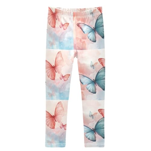Pattern Blue Pink Butterfly Girls Leggings Kids Yoga Pants Dance Active Tights 4T