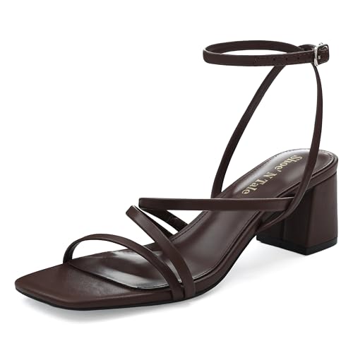 Image of Shoe'N Tale Strappy Heels for Women Low Chunky Block Heel Dress Shoes Square Open Toe Ankle Strap Heeled Sandals