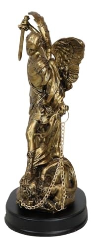 Estatua del Arcángel Miguel de 8 pulgadas en resina y base de madera miniatura 5