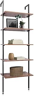 Pipe Wall Shelf, 5 Tiers Industrial Ladder Shelf, Industrial Retro Iron Pipe Rack DIY Storage Shelf, Industrial Pipe Bookcase, Ladder Shelf Bookcase Floor Standing for Living Room, Bedroom, Kitchen
