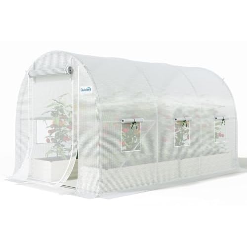 Quictent 10x7x7 FT Essential Greenhouse for Outdoors, Portable Walk-in Tunnel Hoop House with 6 Screen Windows & Zipper Door, Heavy Duty Frame for Garden Plant Vegetable, White White 10'x7'x