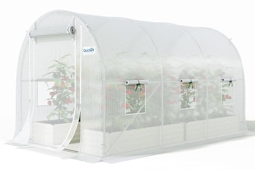 Quictent 10x7x7 FT Essential Greenhouse for Outdoors Portable Walk-in Tunnel Hoop House with 6 Screen Windows & Zipper Door Heavy Duty Frame for Garden Plant Vegetable White