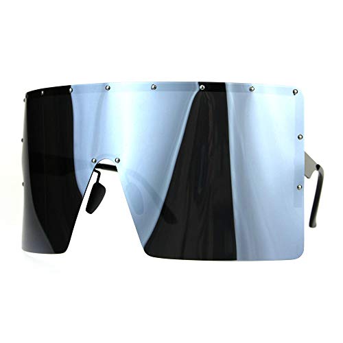Extra Oversize Shield Flat Top Punk Stud Exposed Lens Sunglasses