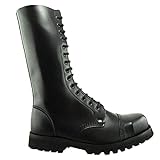 Piel VERA DE ALTA CALIDAD New STEELGROUND Botas Anfibios Unisex Militar Combat Piel Vera 14 Agujeros Negro Fashion Rock Moto Punk Ska Super Resistente Punta DE Hierro