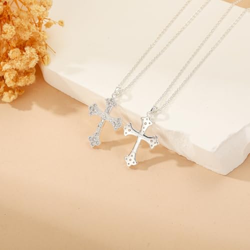Cross Necklace for Women 18K Gold Silver Plated Jesus Cross Pendant Jewelry Birthday Gifts for Women Girls 16+3 Inches