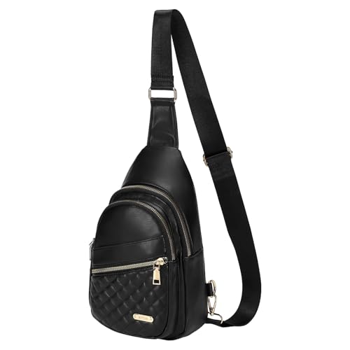 Sling Bags for Women Man - Small Crossbody Backpack - PU Leather Women's Chest Bag Casual Packs for Travel - Black