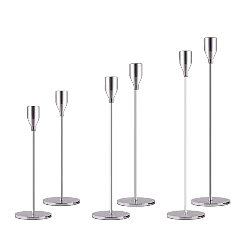 Movocaty Lot de 6 bougeoirs coniques argentés pour centre de table, décoration moderne pour mariage, fête, dîner, anniversaire de mariage