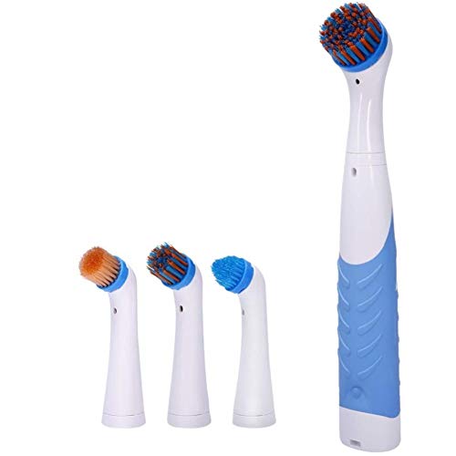 Electric Cleaning Brush with Household All Purpose 4 Brush Heads by Sonic Scrubber for Bathroom/Kitchen & Shoes Household Power Scrubber Brush (Whiteï¼†Blue)