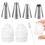 LLMSIX 1M 2D 4B 6B Large Piping Tip and Piping Couplers Set, Stainless Steel Icing Tips, Cake Decorating Tips for Cake Cupcake Cookie DIY Shell Edge Spiral Flower Petal Decorating Tool