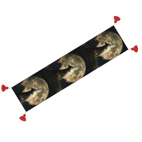 Chemin de table loup pailleté 35x152 cm antidérapant avec pompons