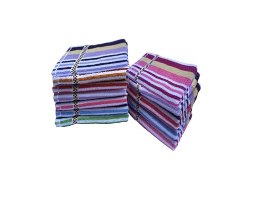 Image of Space Fly 500 GSM Cotton Hand Towels 11x17 Inch - Pack of 12 Soft & Absorbent Striped Face Towels - Quick Dry, Lightweight, Skin-Friendly - for Kitchen, Gym, Bath, Travel