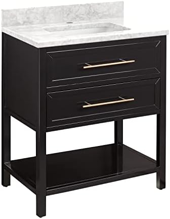 Signature Hardware 953330-30-RUMB-1 Robertson 30" Free Standing Single Vanity Cabinet Set with Mahogany Cabinet, Vanity Top and Rectangular Undermount Sink - Single Faucet Hole