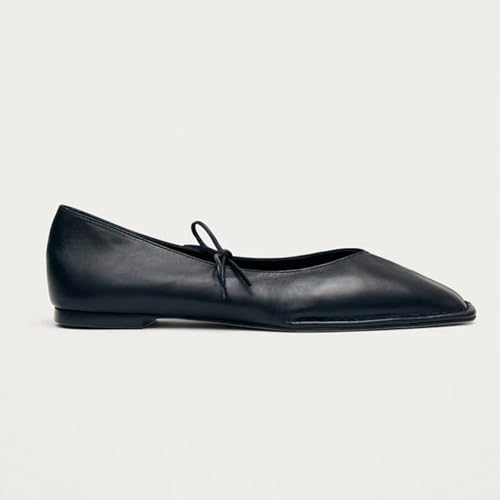 Image of VBDB Black Ballet Flats for Women Square Toe Lace up Wide Width Mary Jane Flats Casual Slip on Ballerina Shoes