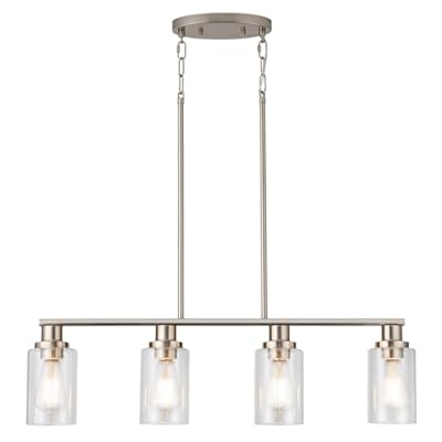KPIOK Kitchen Island Lighting, 4-Light Farmhouse Dining Room Light Fixtures Over Table, Linear Chandelier Pendant Lighting for Kitchen Island for Brushed Nickel Finish with Clear Glass Shade