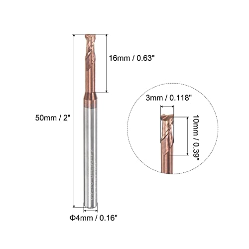Image of uxcell Square Nose End Mill, 3mm Solid Carbide AlTiSin Coated Long Reach CNC Router Bits 2 Flutes Milling Cutter with Extended Neck, 16mm Cutting Length 4mm Shank