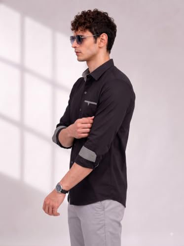 Image of Diverse Men's Cotton Shirt for Men | Regular Fit Full Sleeve Solid Casual Shirt with Spread Collar, Stylish Pocket Design, Standard Length | Formal Office Wear