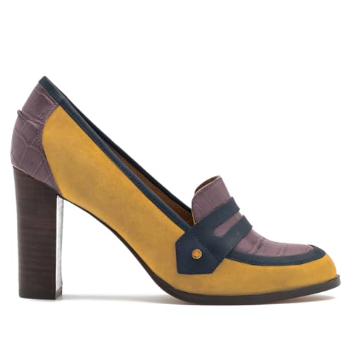 Image of MOOMMO Women Chunky Block Heel Pumps Closed Round Toe Slip On Oxford Loafers Shoes High Heels Snakeskin Work Pump Suede Loafer for Office Ladies Classic Formal Business Professional Fall 4-13 M US