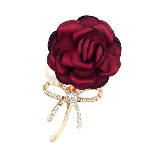 Image of WCRAZYE Elegant Rose Flower Brooch Pin for Women Men Wedding Party Gentleman's Essentials Handmade Crystal Pearl Fabric Flower Lapel Pin Dress Suit Accessories Boutonniere Ideas Gift Valentine's Day