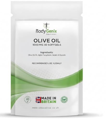 Bodygenix Virgin Olive Oil Capsules - 1000mg Omega 3 6 Antioxidant Formula Heart Bone Health Weight Management Support Natural Supplement - 30 Caps 1 Month Supply
