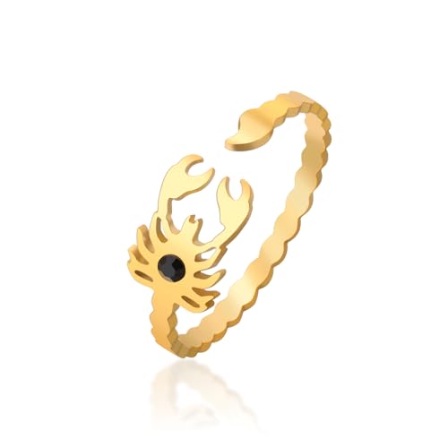 SIPURIS Anillo de escorpión para mujer, anillo de constelación de Escorpio, anillo abierto ajustable, anillo punk de insectos, recuerdo para mujer, Acero inoxidable, Sin piedras preciosas