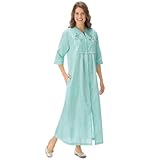 Collections Etc Women's Seersucker Embroidered Floral Lounger, Mint, Large