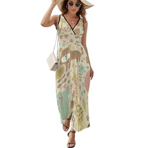 Robe Longue Femmes Robe Maxi Col V Décontracté Zoo Animé