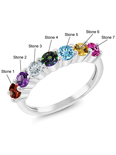 Gem Stone King 925 Sterling Silver Customized and Personalized 7 Round Gemstone Birthstone Wedding Engagement Solitaire Anniversary Promise Ring For Women4
