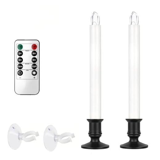 YAUNGEL Window Candles, 2 Pack LED Christmas Candles for Windows with Timer Electric Candle Lights with Removable Candle Holders Suction Cups - Black