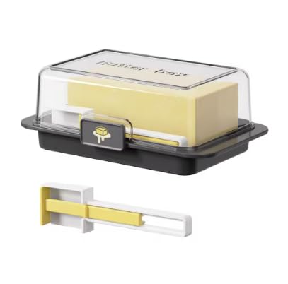 Plastic Butter Dish with Lid Cheese Storage Box Food-Grade Butter Holder Tray for Refrigerator with Precision Slicing Spoon (Black 7.28x4.33x2.68inch)
