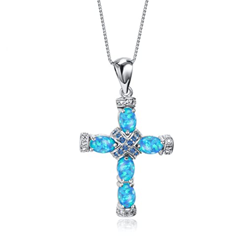 Collier pendentif Croix opale bleue pour sublimer vos fêtes et mariages