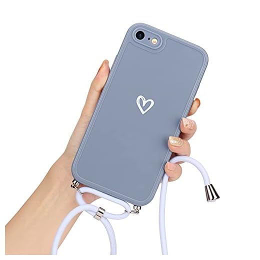 Lafunda Handykette für iPhone 7/8/iPhone SE2020/SE2022 Hülle mit Band - Grau | abnehmbare Handyhülle mit Kordel zum Umhängen,Silikon Schutzhülle mit Herzmuster für iPhone 7/8/iPhone SE2020/SE2022