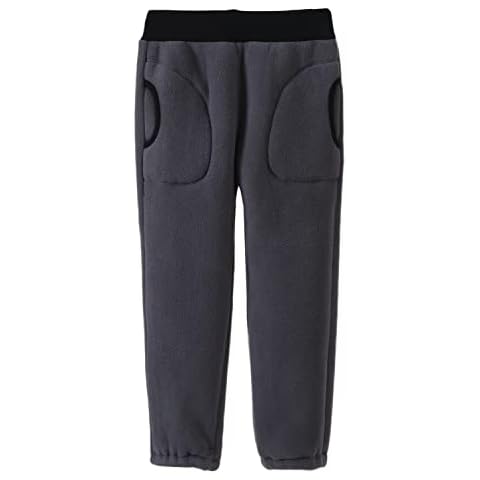 ANIMQUE Kids Warm Trousers Thicken Polar Fleece Boys Girls Winter Thermal Sweatpants Baby Pants with Pockets, Dark Grey 150 Cover