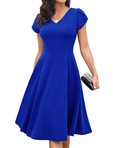 Gardenwed Kleider Cocktailkleid Damen Abendkleid Kurzarm Rockabilly Kleider Damen Midi Kleid festlich Damen für Hochzeit Gast Blau Herbst/Winter...