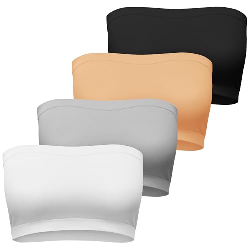 Cooraby 4 Pack Women Tube Tops Summer Non-Padded Seamless Bra, 4 Colors