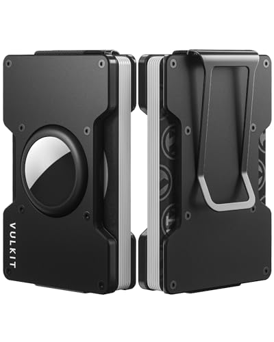 VULKIT Men's Metal Wallet with Money Clip, Slim Credit Card Holder with Airtag Holder, Minimalist Front Pocket Wallet for Men(Black)