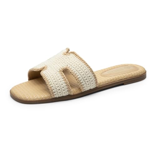 Image of Rihero Flat Sandals Women Dressy Comfortable Slip On Leather Slide Sandals