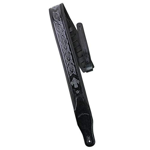 Walker And Williams GB-20 Sangle en cuir rembourré avec motif fleur de lys et chaîne française Noir denim - Les Beatles, Paul McCartney, John Lennon, RIngo Starr, George Harrison Walker And Williams GB-20 Sangle en cuir rembourré avec motif fleur de lys et chaîne française Noir denim – Image 6