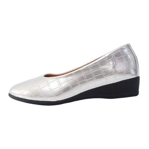 Women's Leather Closed Toe 2 Inch Mid Wedges Heels with Arch Support Round Toe Comfortable Dress for Sneaker Casual Shoe