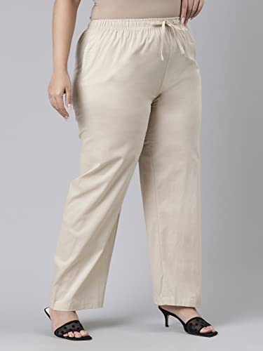 Image of GO COLORS Women Blue Stripe Cotton Wide Pants