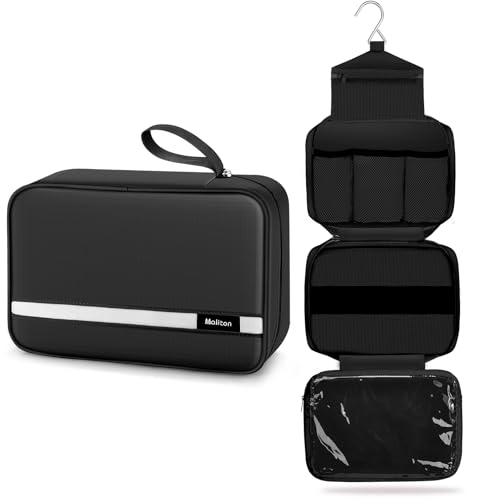 Maliton Toiletry Bag for Men & Women Travel Toiletry Bag Hanging Toiletry Bag Hygiene Organizer with 4 Compartments Waterproof Bathroom Shower Bag Large Toiletries Travel Bag(Black)