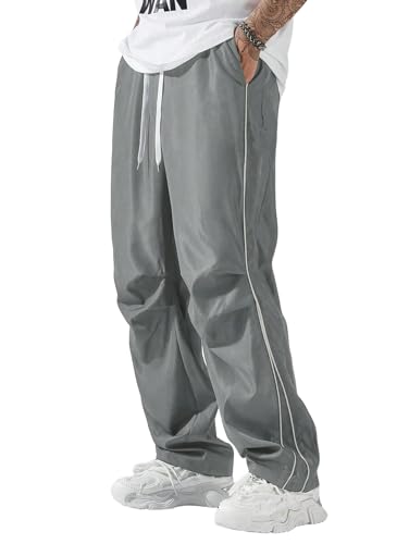 Men's Streetwear Parachute Sweatpants Elastic Waist Y2k Baggy Cargo Track Pants Drawstring Wide Leg Casual Trousers